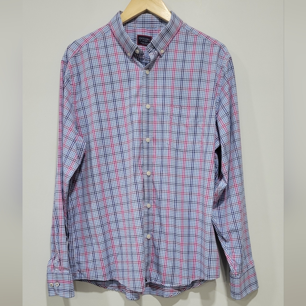 Untuckit Long Sleeve Button Front Men"s Checkered Shirt Size XL Scansano Preppy